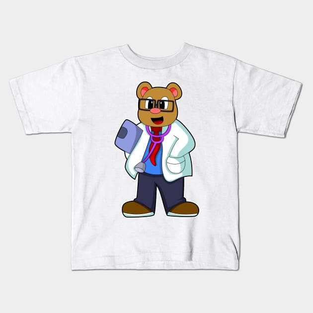 Bear as Doctor with Stethoscope Kids T-Shirt by Markus Schnabel